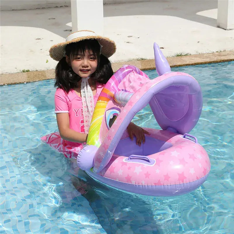 Inflatable Baby Swim Ring Seat Floating Sun Shade Toddler Swim Circle Outdoor Swimming Pool Bathtub Beach Party Summer Water Toy Pinochio