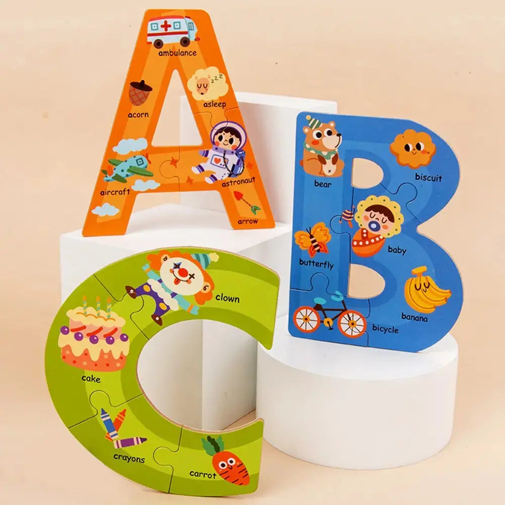 Montessori Wooden Alphabet Puzzles for Kids 3 4 5 Years ABC Kids Learning Toys Educational Montessori Puzzle for Preschool Boys Pinochio