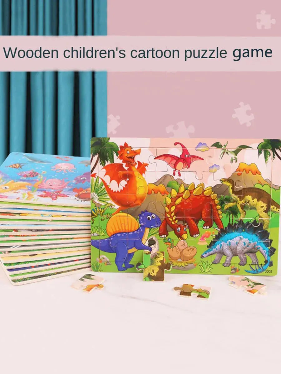 1pc 30 Pieces Wooden Jigsaw Puzzle Kids Cartoon Animal Vehicle Puzzles Games Montessori Learning Educational Toys for Children Pinochio