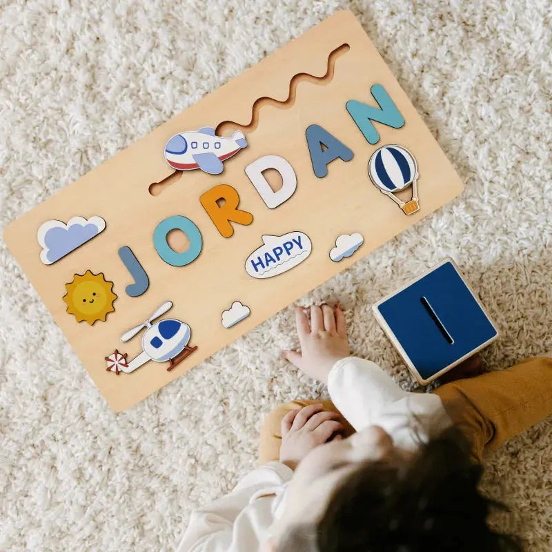 Montessori Personalised Wooden Puzzle Custom Baby Name Jigsaw Board Toddlers Educational Shape Matching Toys Customized Birthday Pinochio