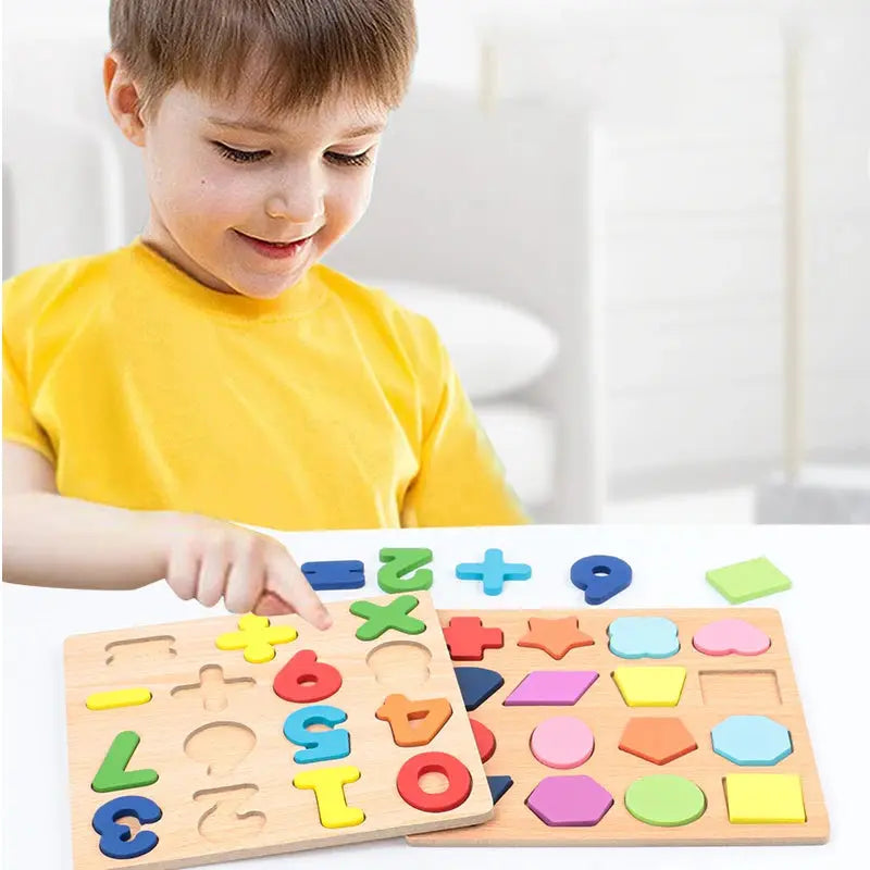 Kids Alphabetic Arithmetic Number Geometric Shapes Wooden Puzzle Montessori Preschool Learning Educational Game Toy for Children Pinochio