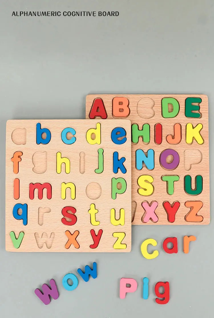 Kids Alphabetic Arithmetic Number Geometric Shapes Wooden Puzzle Montessori Preschool Learning Educational Game Toy for Children Pinochio