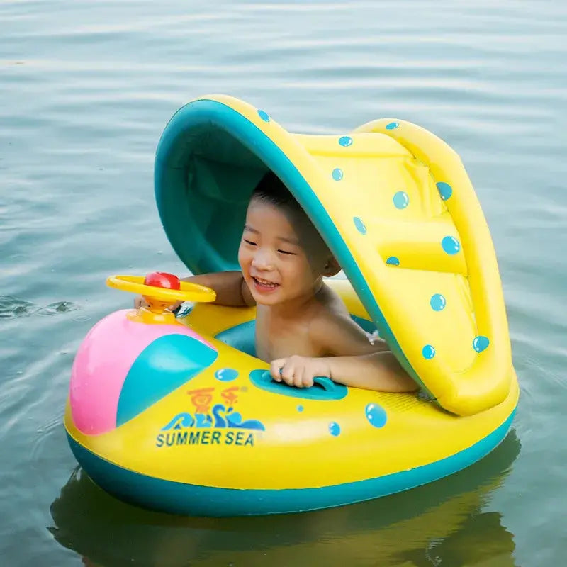 Inflatable Baby Swim Ring Seat Floating Sun Shade Toddler Swim Circle Outdoor Swimming Pool Bathtub Beach Party Summer Water Toy Pinochio