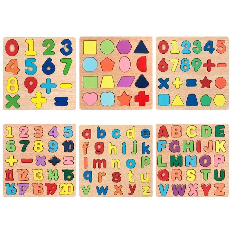 Kids Alphabetic Arithmetic Number Geometric Shapes Wooden Puzzle Montessori Preschool Learning Educational Game Toy for Children Pinochio
