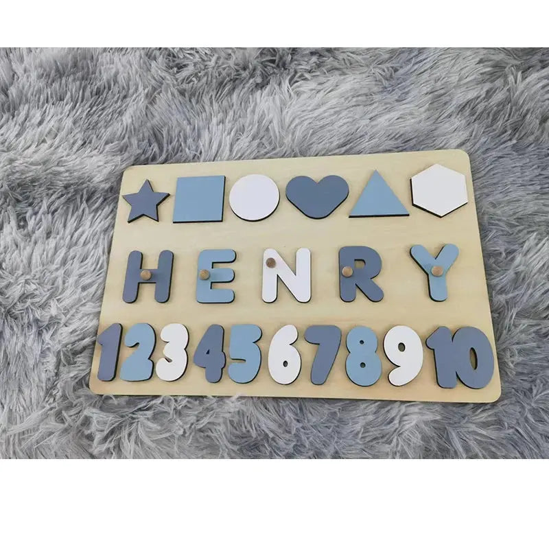 Montessori Personalised Wooden Puzzle Custom Baby Name Jigsaw Board Toddlers Educational Shape Matching Toys Customized Birthday Pinochio