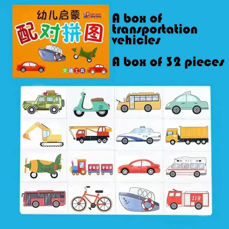 32 Pcs Enlightenment Card Matching Puzzle Early Education Cartoon Pattern Cognitive Boys and Girls Toys Pinochio