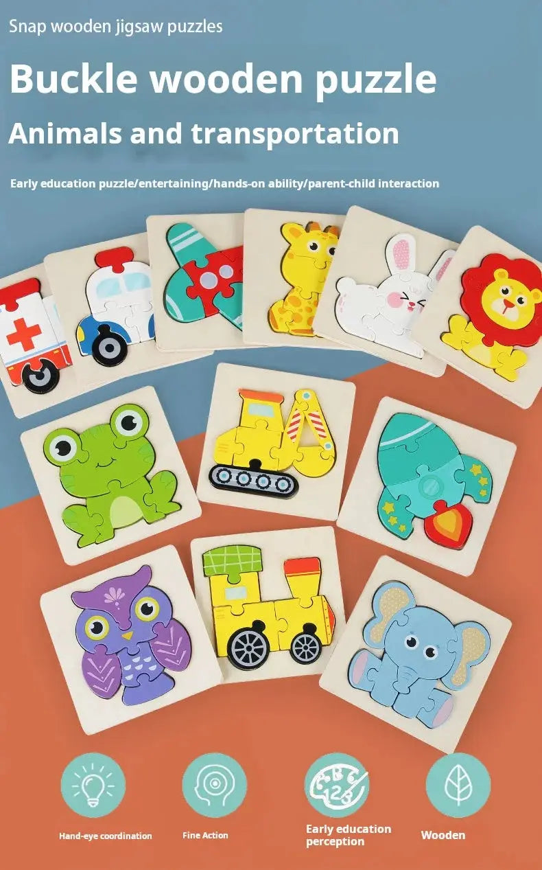 High Quality 3D Wooden Puzzle Baby Cartoon Animal Traffic Jigsaw Early Learning Cognition Game Puzzle Toys for Children Pinochio