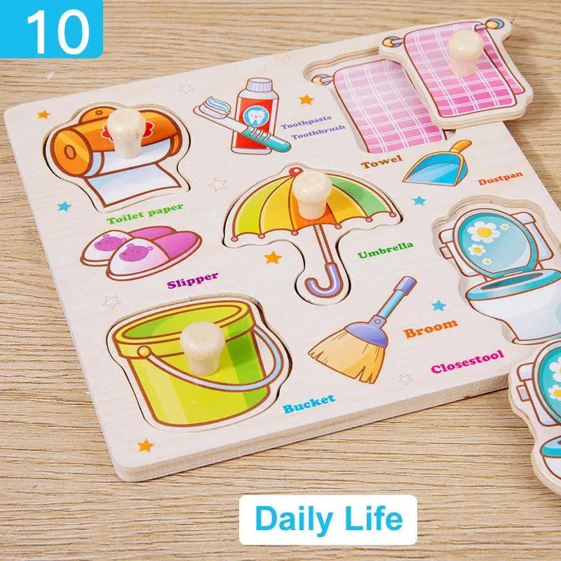 Wooden Puzzle Montessori Toys for Kids Cartoon Animal Traffic Hand Grab Boards Early Learning Educational Toys for Children Pinochio