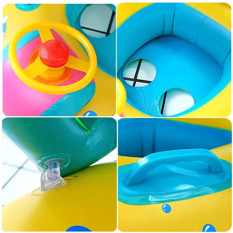 Inflatable Baby Swim Ring Seat Floating Sun Shade Toddler Swim Circle Outdoor Swimming Pool Bathtub Beach Party Summer Water Toy Pinochio