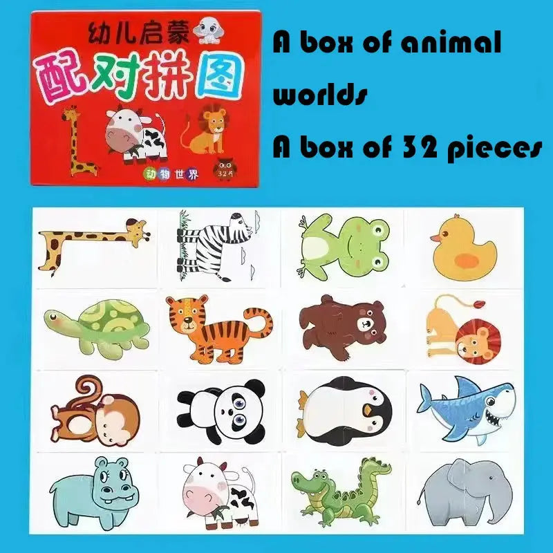 32 Pcs Enlightenment Card Matching Puzzle Early Education Cartoon Pattern Cognitive Boys and Girls Toys Pinochio