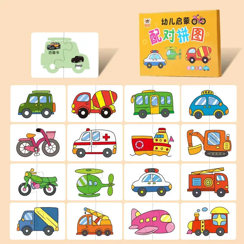 Animal Cards Matching Game Kids Puzzles Cartoon Pattern Cognitive Toys Fruit Traffic Memory Cards Children Early Educational Toy Pinochio