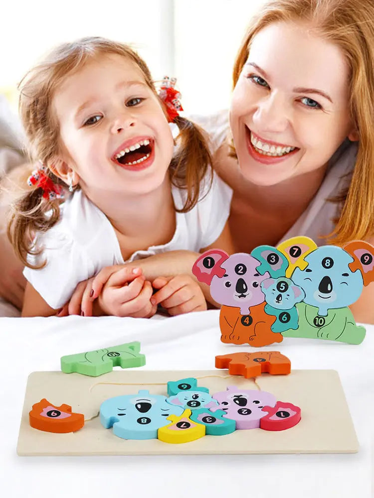 Wooden Jigsaw Puzzle Kids Cartoon Animal Fox Bear Cat Kola 3D Puzzles Games Baby Early Learning Educational Toys for Children Pinochio