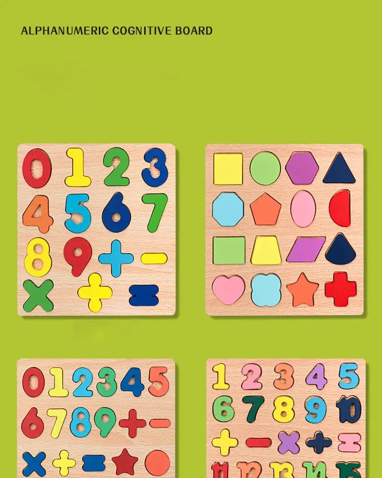 Kids Alphabetic Arithmetic Number Geometric Shapes Wooden Puzzle Montessori Preschool Learning Educational Game Toy for Children Pinochio