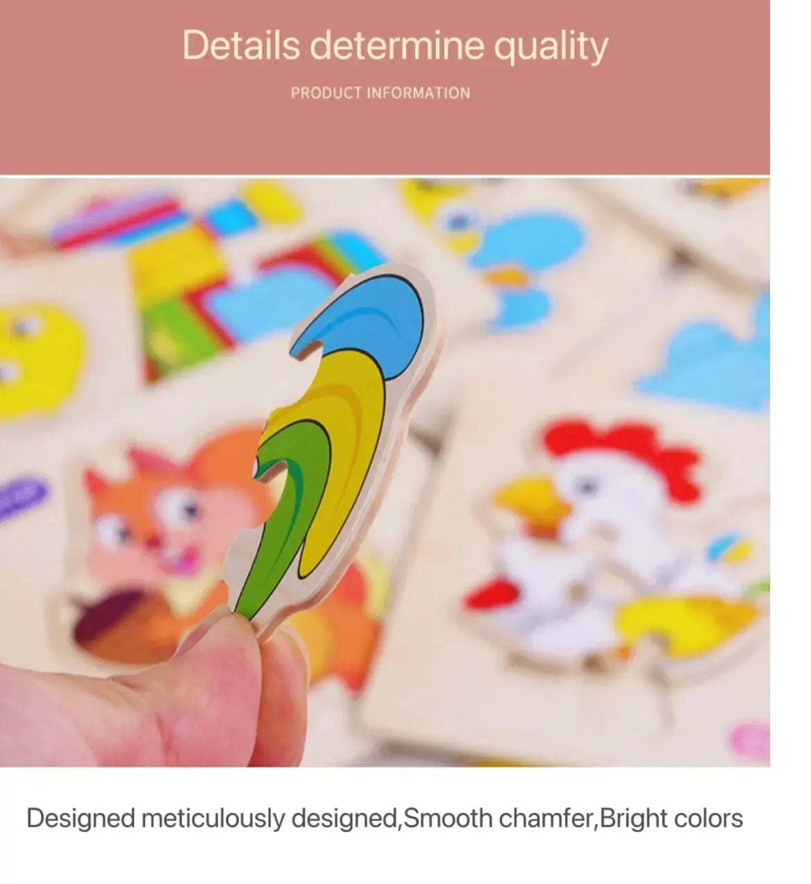 3 PCs Random Color Puzzle 3D Toys Early Education Wooden Cartoon Animal Puzzle Puzzle Infant Puzzle Board Toys Pinochio