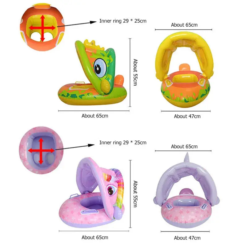 Inflatable Baby Swim Ring Seat Floating Sun Shade Toddler Swim Circle Outdoor Swimming Pool Bathtub Beach Party Summer Water Toy Pinochio