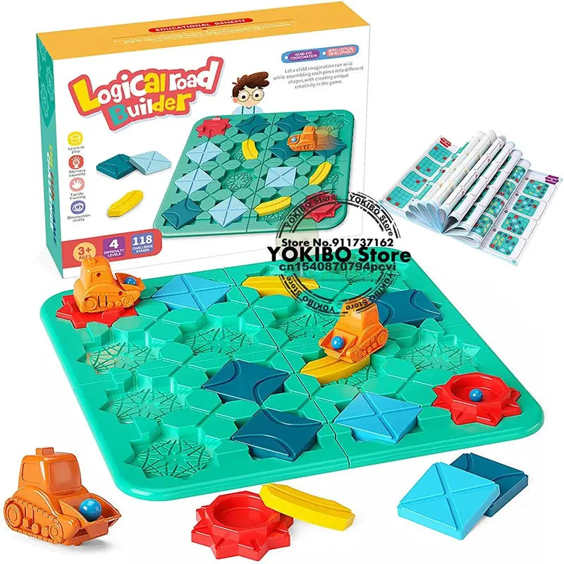 Logic Board Game for Kids Marble Run Blocks Puzzle Car Track Toy Race Car Rail Blocks Track Rail Building and Construction Game Pinochio