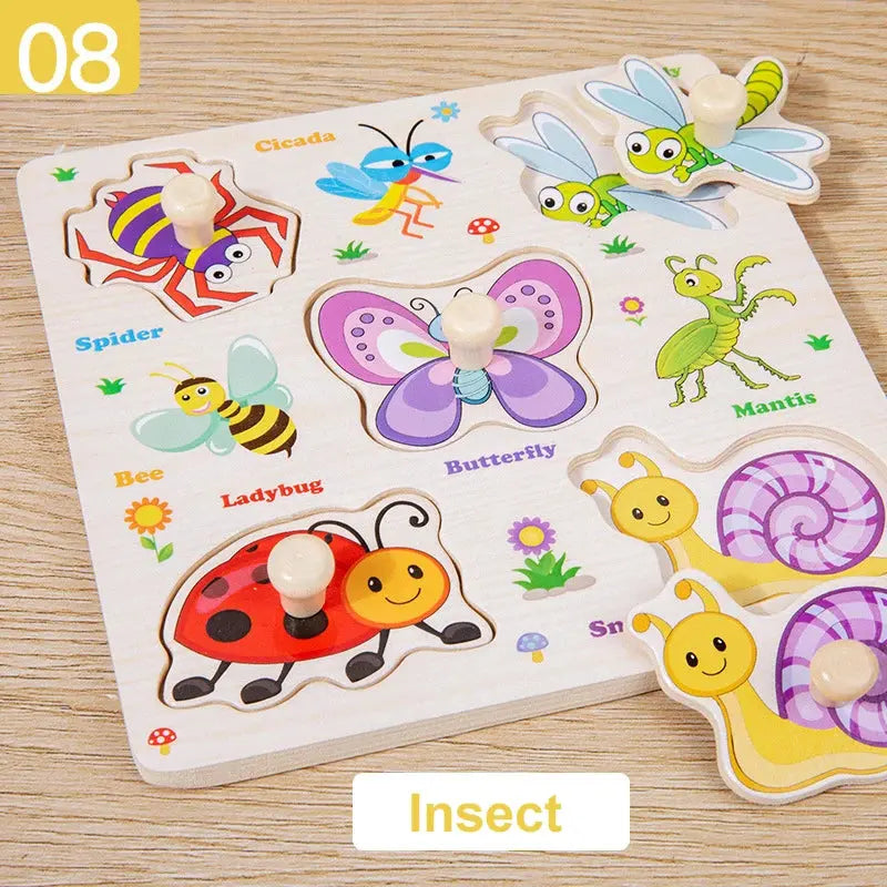 Wooden Puzzle Montessori Toys for Kids Cartoon Animal Traffic Hand Grab Boards Early Learning Educational Toys for Children Pinochio