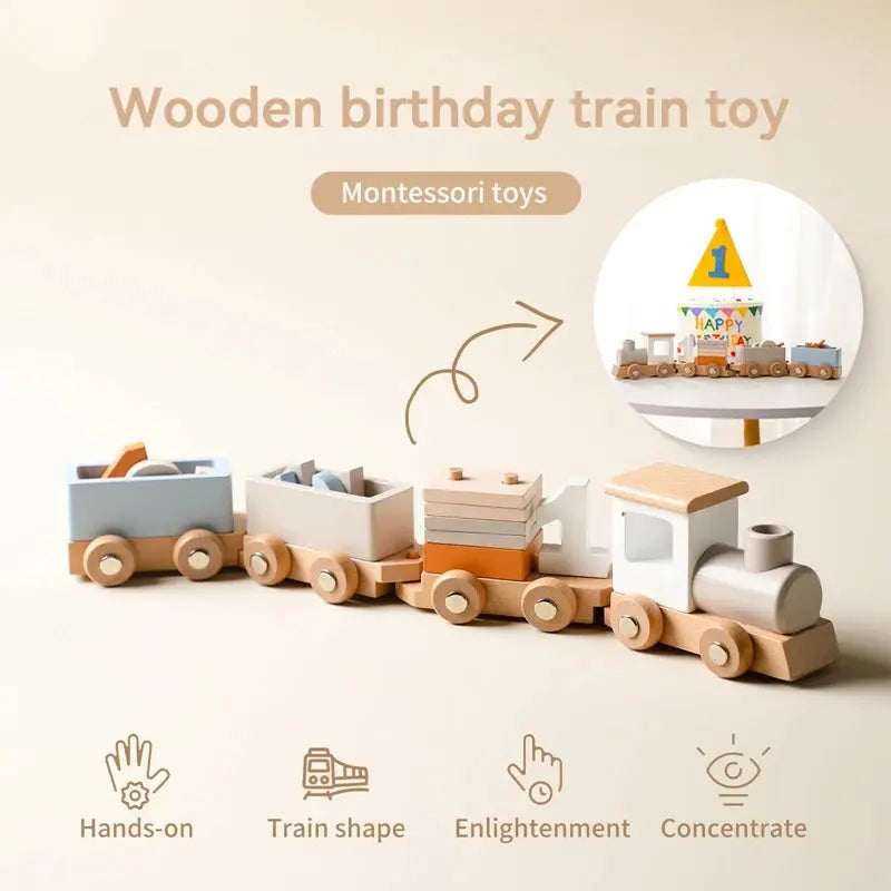 Wooden Train Birthday Toy Montessori Toys Baby Educational Toys Wooden Trolley Baby Learning Toys Number Of Wood Baby's Toys Pinochio