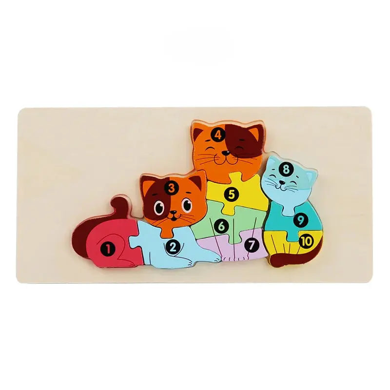 Wooden Jigsaw Puzzle Kids Cartoon Animal Fox Bear Cat Kola 3D Puzzles Games Baby Early Learning Educational Toys for Children Pinochio