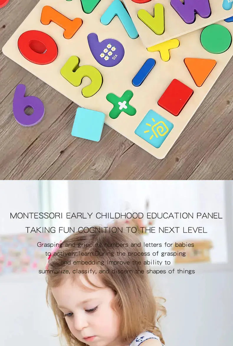 Kids Alphabetic Arithmetic Number Geometric Shapes Wooden Puzzle Montessori Preschool Learning Educational Game Toy for Children Pinochio