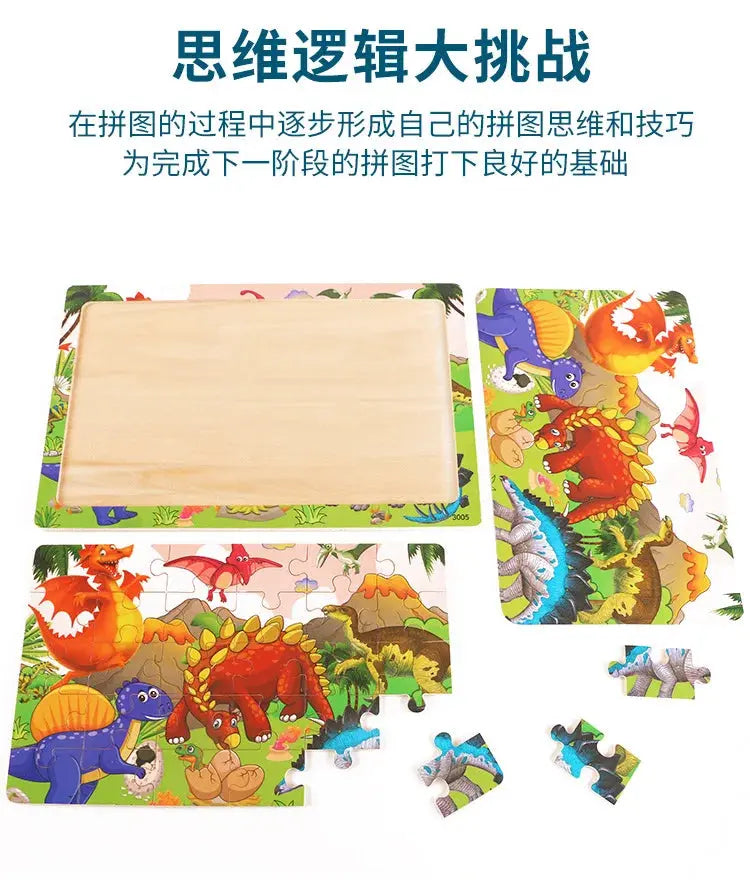 NEW Wooden 30pcs Puzzles Children Animal Dinosaur Cartoon Plane Puzzle Baby Early Education and Intellectual Building Block Toys Pinochio