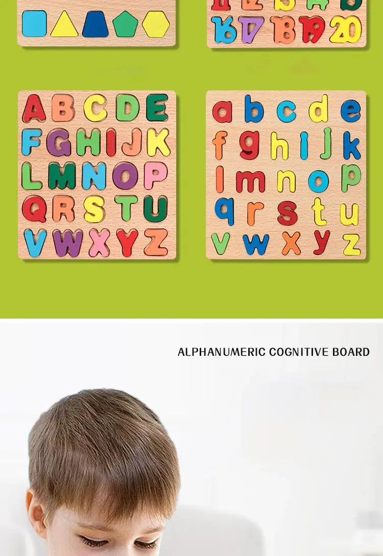 Kids Alphabetic Arithmetic Number Geometric Shapes Wooden Puzzle Montessori Preschool Learning Educational Game Toy for Children Pinochio