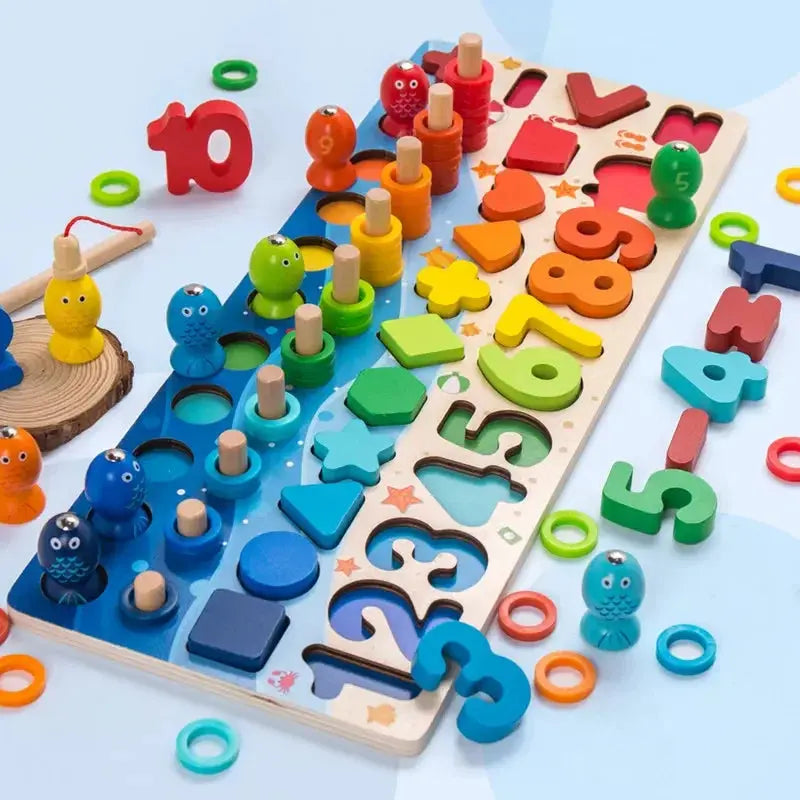 Educational Wooden Toys Children Busy Board Math Fishing Children's Wooden Preschool Montessori Toys Counting Geometry Kids Toys Pinochio