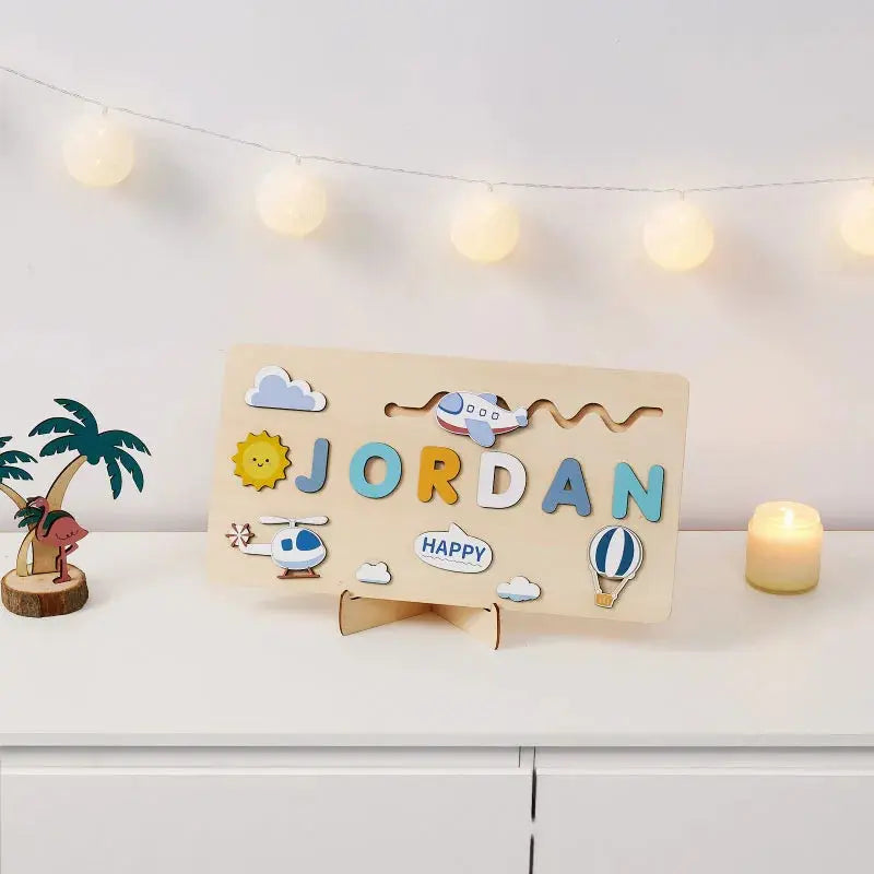 Montessori Personalised Wooden Puzzle Custom Baby Name Jigsaw Board Toddlers Educational Shape Matching Toys Customized Birthday Pinochio