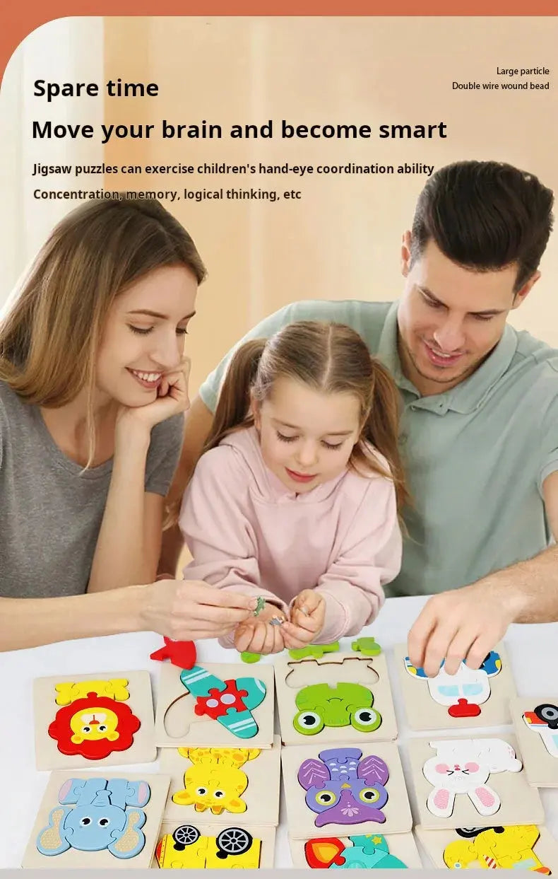 High Quality 3D Wooden Puzzle Baby Cartoon Animal Traffic Jigsaw Early Learning Cognition Game Puzzle Toys for Children Pinochio