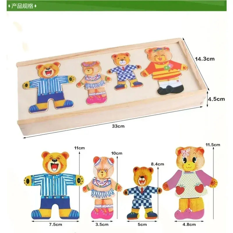Little Bear Change Clothes Children's Early Education Wooden Jigsaw Puzzle Dressing Game Baby Puzzle Toys for Children Gift Pinochio