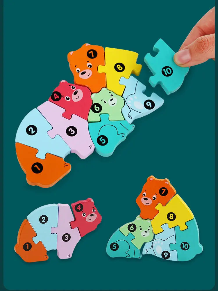 Wooden Jigsaw Puzzle Kids Cartoon Animal Fox Bear Cat Kola 3D Puzzles Games Baby Early Learning Educational Toys for Children Pinochio