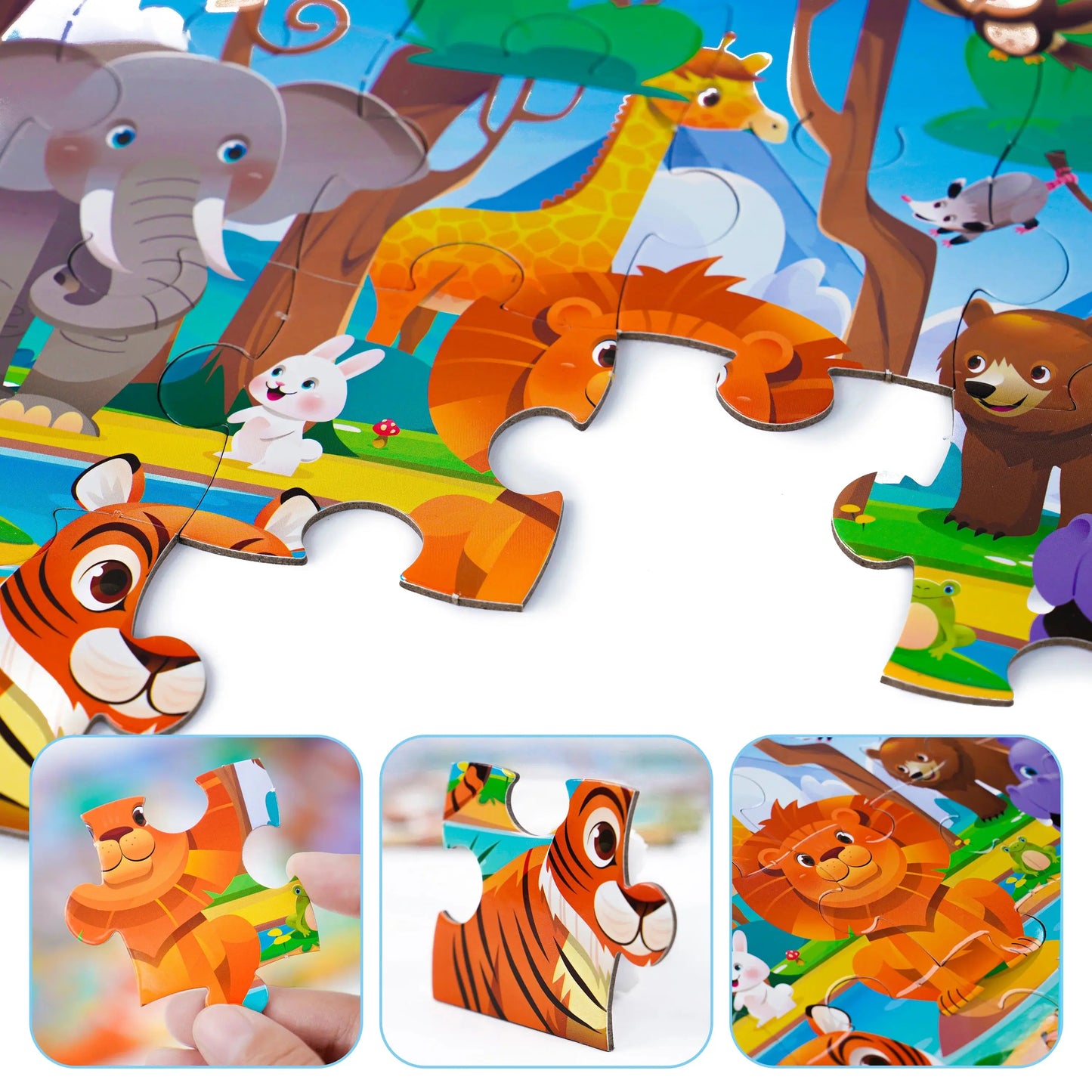 Kids Cartoon Animal Jigsaw Puzzles Montessori Educational Toys Parent-Child Theme Game Paper Educational Gift for Children Pinochio