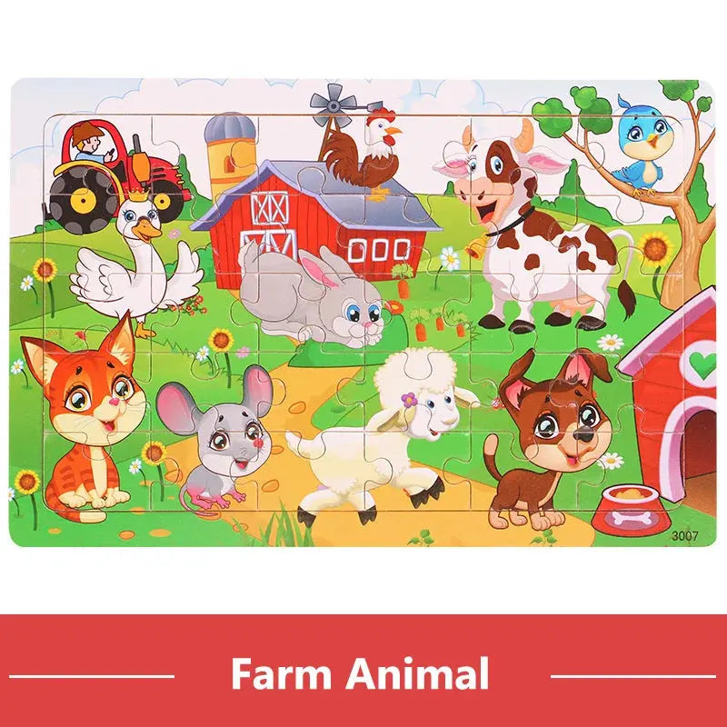 New 30 Pieces Wooden Puzzles Cartoon Animal Traffic Tangram Wood 3d Puzzle Montessori Educational Toys for Children Gifts Pinochio