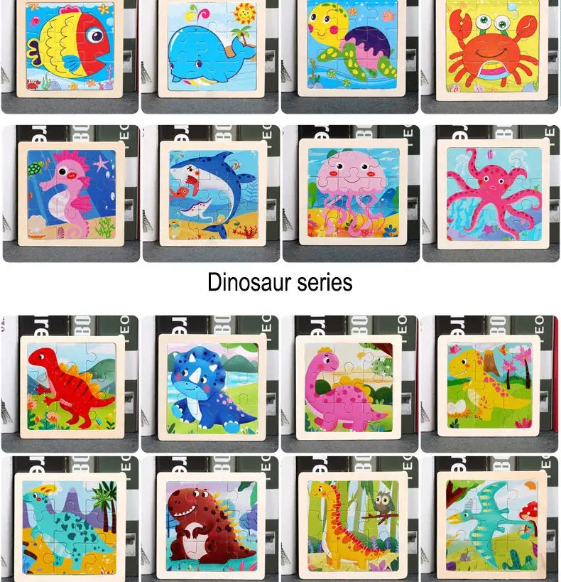 Child Animal Wooden Puzzle Montessori Cognitive Game Cartoon Traffic Tangram Educational Development Toy Baby Gift 2 3 years old Pinochio