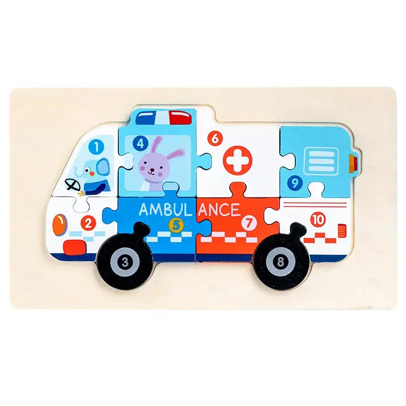 Wooden Puzzle Board 1 2 3 Year Children Puzzle Vehicles Pattern Colorful Numbered For Kids Toddlers Learning Educational Gifts Pinochio