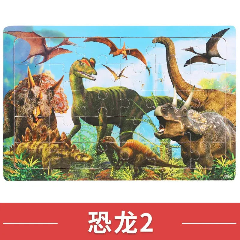 NEW Wooden 30pcs Puzzles Children Animal Dinosaur Cartoon Plane Puzzle Baby Early Education and Intellectual Building Block Toys Pinochio