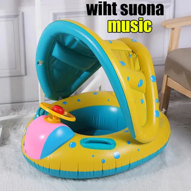 Inflatable Baby Swim Ring Seat Floating Sun Shade Toddler Swim Circle Outdoor Swimming Pool Bathtub Beach Party Summer Water Toy Pinochio