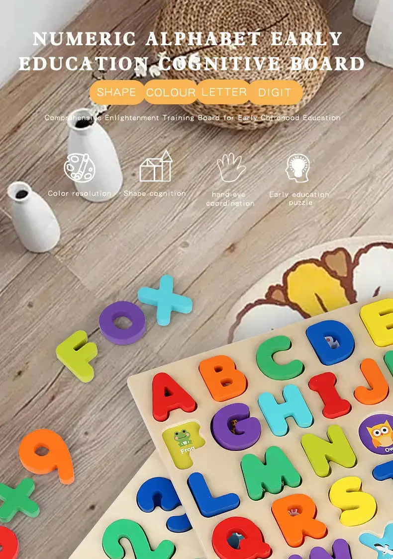 Kids Alphabetic Arithmetic Number Geometric Shapes Wooden Puzzle Montessori Preschool Learning Educational Game Toy for Children Pinochio