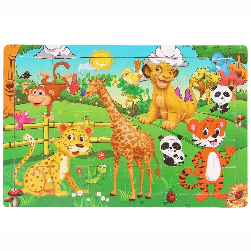 1pc 30 Pieces Wooden Jigsaw Puzzle Kids Cartoon Animal Vehicle Puzzles Games Montessori Learning Educational Toys for Children Pinochio