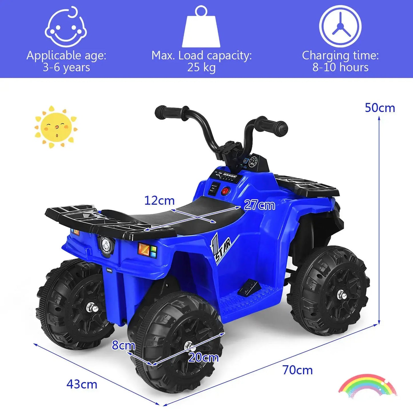 DORTALA Kids All Terrain Electric Quad Bike Children 6V Battery Ride On Motor Quad Blue/Red/White Pinochio