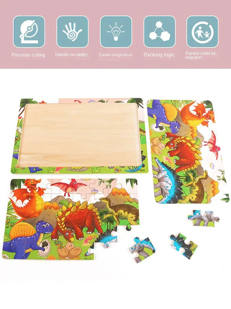 1pc 30 Pieces Wooden Jigsaw Puzzle Kids Cartoon Animal Vehicle Puzzles Games Montessori Learning Educational Toys for Children Pinochio