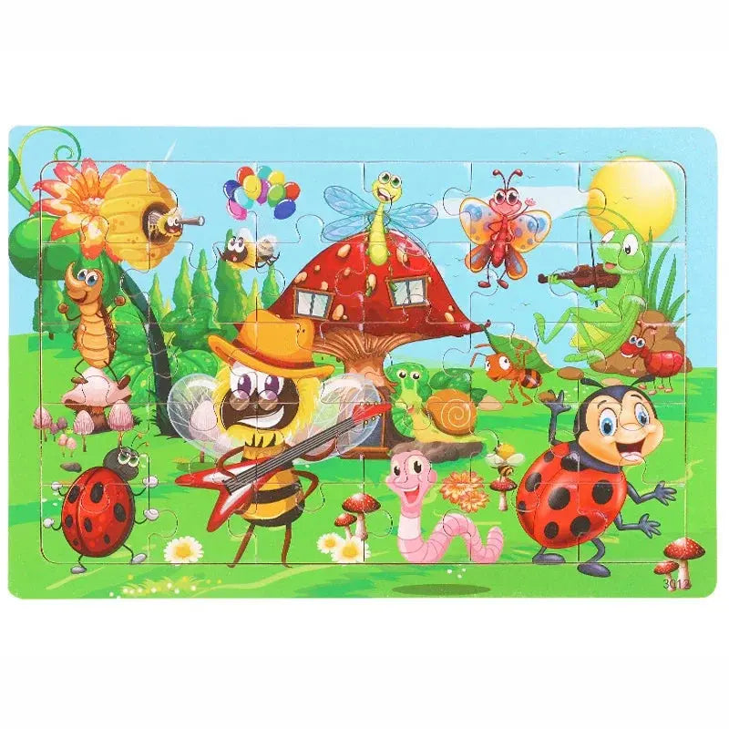 1pc 30 Pieces Wooden Jigsaw Puzzle Kids Cartoon Animal Vehicle Puzzles Games Montessori Learning Educational Toys for Children Pinochio