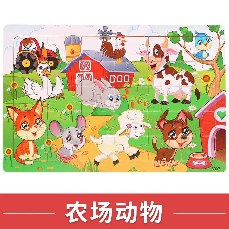 NEW Wooden 30pcs Puzzles Children Animal Dinosaur Cartoon Plane Puzzle Baby Early Education and Intellectual Building Block Toys Pinochio