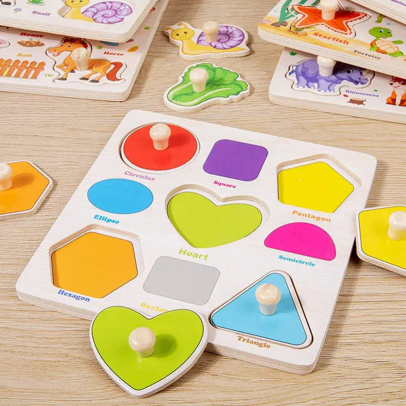Wooden Puzzle Montessori Toys for Kids Cartoon Animal Traffic Hand Grab Boards Early Learning Educational Toys for Children Pinochio