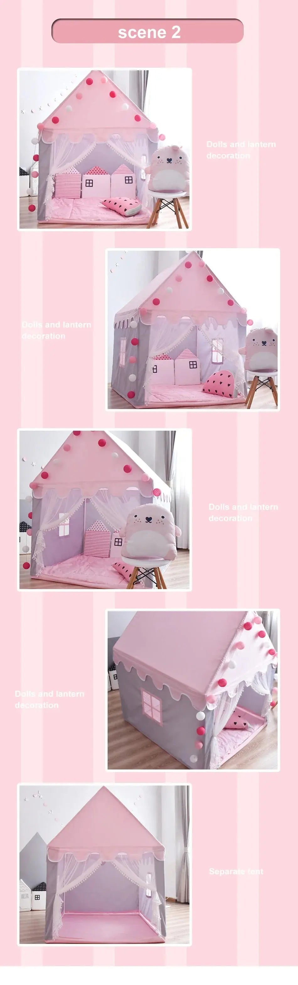 Large Kids Tents Tipi Baby Play House Child Toy Tent 1.35M Wigwam Folding Girls Pink Princess Castle Child Room Decor Pinochio