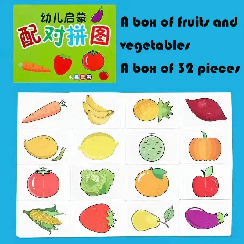 32 Pcs Enlightenment Card Matching Puzzle Early Education Cartoon Pattern Cognitive Boys and Girls Toys Pinochio