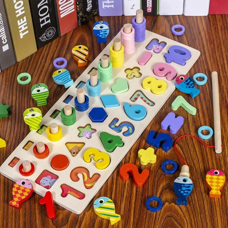 Educational Wooden Toys Children Busy Board Math Fishing Children's Wooden Preschool Montessori Toys Counting Geometry Kids Toys Pinochio