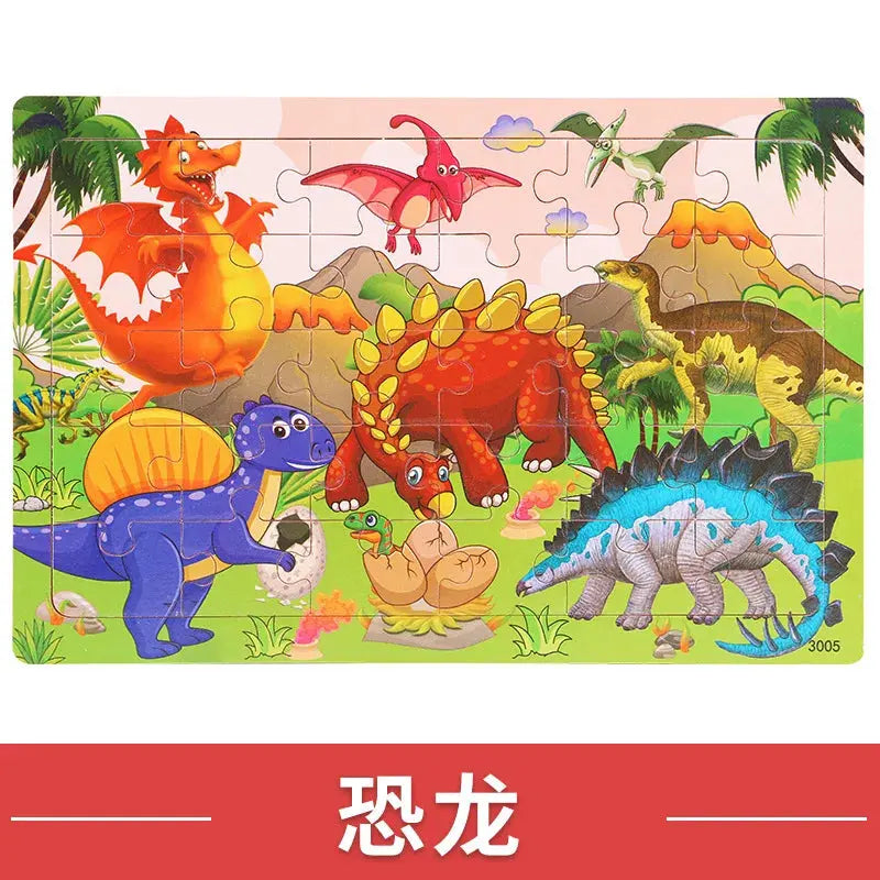 NEW Wooden 30pcs Puzzles Children Animal Dinosaur Cartoon Plane Puzzle Baby Early Education and Intellectual Building Block Toys Pinochio