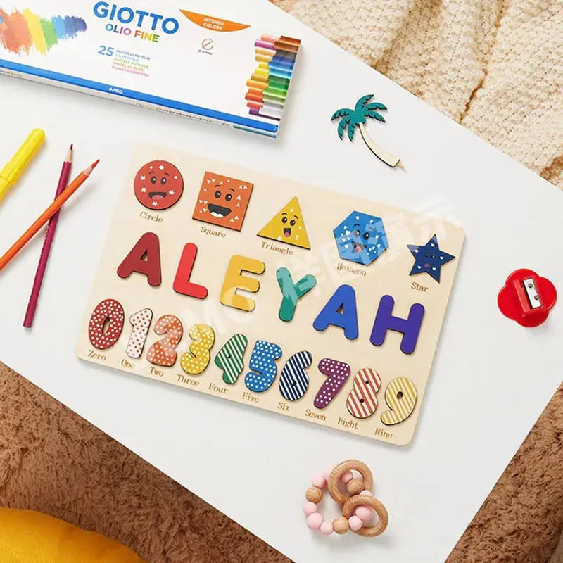 Montessori Personalised Wooden Puzzle Custom Baby Name Jigsaw Board Toddlers Educational Shape Matching Toys Customized Birthday Pinochio