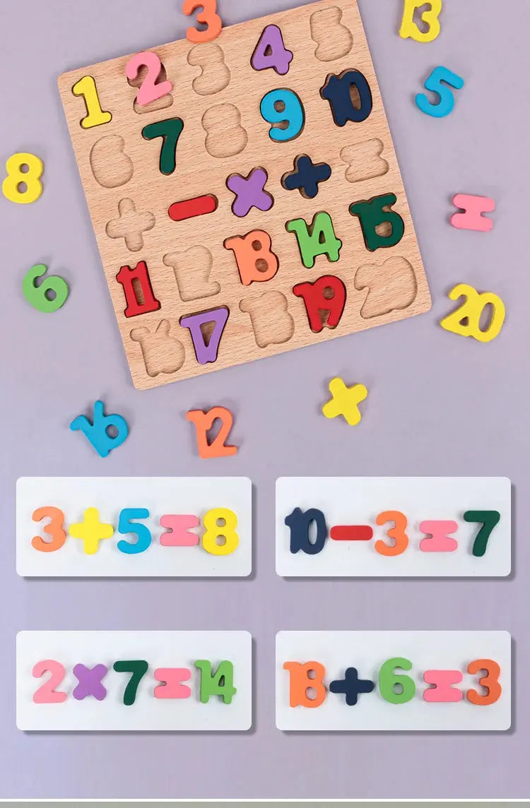 Kids Alphabetic Arithmetic Number Geometric Shapes Wooden Puzzle Montessori Preschool Learning Educational Game Toy for Children Pinochio